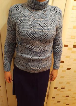 Вязаный меланжевый ажурный свитер5 фото