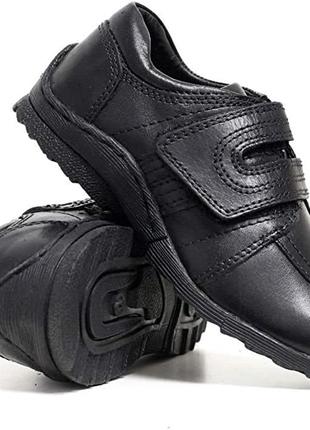 Школьная обувь f&f boys black real leather comfort velcro school shoes