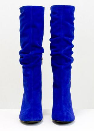 Жіночі замшеві чоботи гармошка синього кольору осінь-зима3 фото