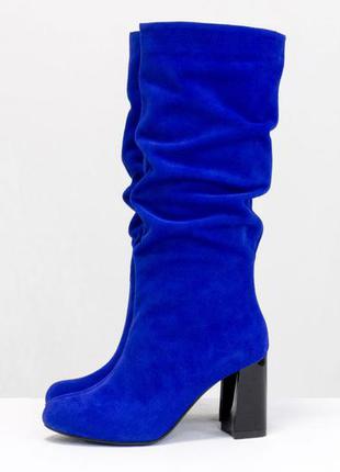 Жіночі замшеві чоботи гармошка синього кольору осінь-зима2 фото