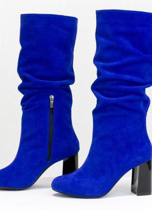 Жіночі замшеві чоботи гармошка синього кольору осінь-зима4 фото
