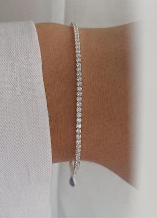 Жіночий срібний браслет з кубічним цирконієм покритий родієм