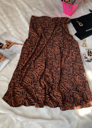 Сатиновая миди юбка с анималистический принт типа зебры2 фото