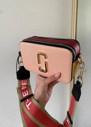 Marc jacobs snapshot pink/olive logo брендовая женская розовая бордовая стильная мини сумочка жіноча рожева бордова міні сумка бренд