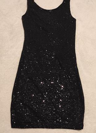 Платье в паетку, чёрное, р xs-s
