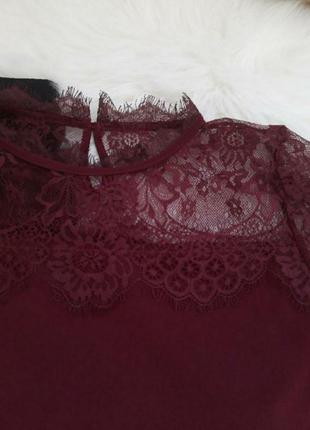 Блуза кофта сорочка з мереживом бордового кольору прямого крою s m4 фото