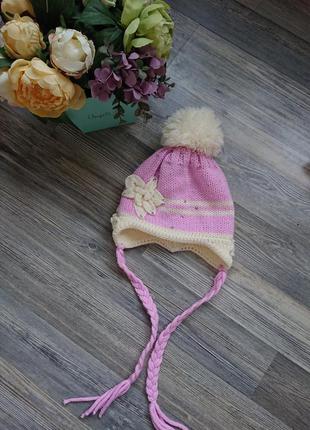 Красивая теплая зимняя шапка на девочку с помпоном размер 50 /521 фото