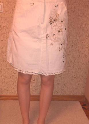 Хлопковая летняя юбка с вышивкой, турция, 36р.2 фото