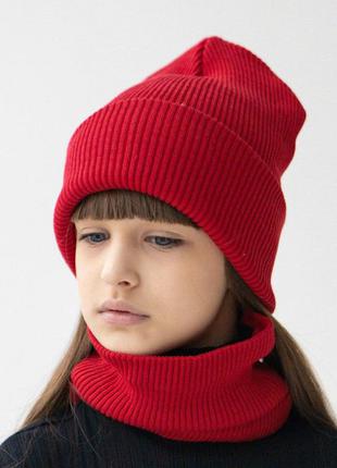 Комплект з хомутом утеплений флісом для дівчинки на зиму червоного кольору