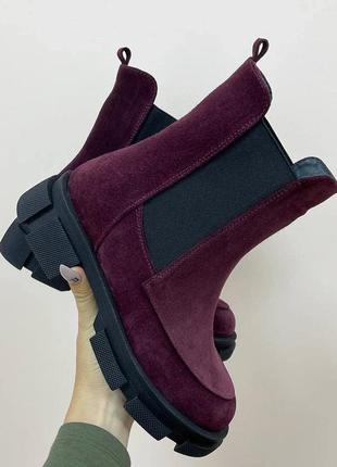 Бордовые ботинки chelsea 🌾 челси замш натуральный осень зима