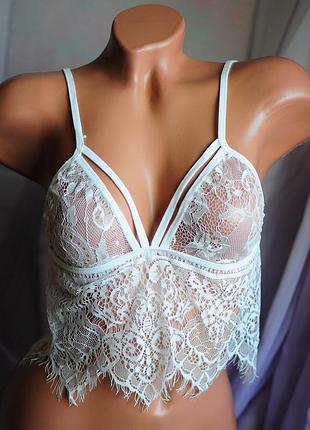 Белый волшебный кружевной топ бюстгальтер топик "сиенна с лямочками и потрясным кружевом на застежке