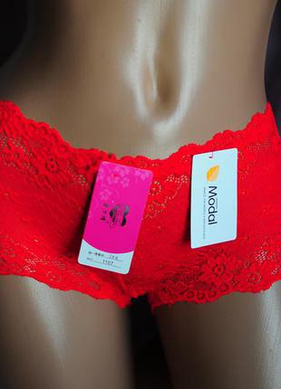 Унікальні яскраві червоні мереживні жіночі еротичні трусики шортики "хмари" щільно облягаючі