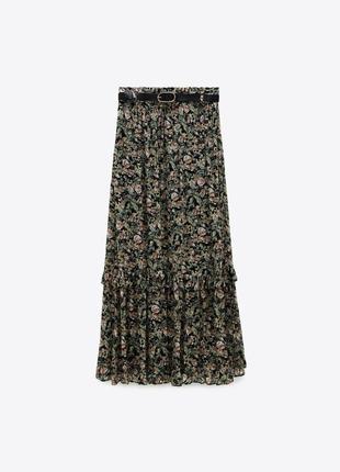 Длинная юбка с цветочным принтом и поясом из новой коллекции zara размер s3 фото
