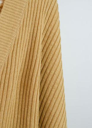 Asos свободный джемпер коричневого кэмел цвета с v-образным вырезом в рубчик, кофта6 фото