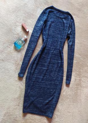 Качественное базовое сине серое платье футляр в рубчик2 фото