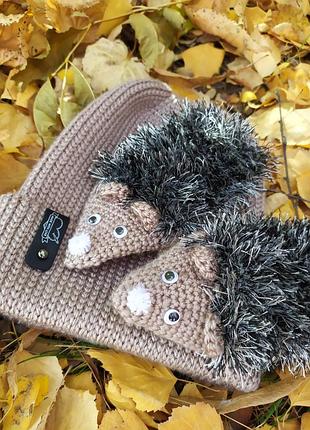 🦔чудесный комплект варежки рукавички и шапка шапочка бинни ежата ёжики 🦔