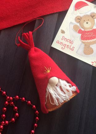 Новорічний декор гном на ялинку з фетру, новорічна іграшка на ялинку ручної роботи