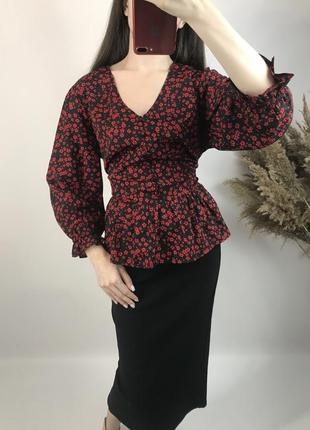 Стильна блуза, блузка, топ у квітковий принт з об'ємними рукавами4 фото