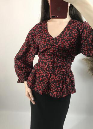 Стильна блуза, блузка, топ у квітковий принт з об'ємними рукавами5 фото