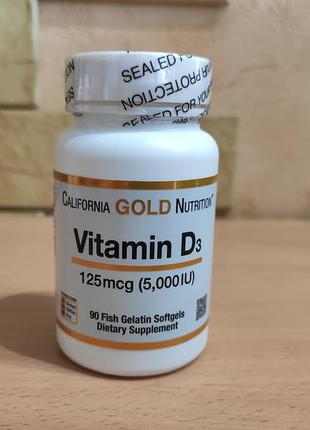 California gold nutrition, витамин d3, 125 мкг (5000 ме), 90 капсул из рыбьего желатина1 фото