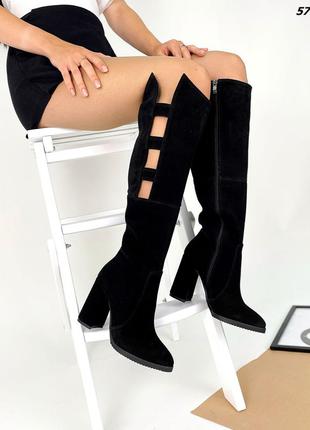 Високі чоботи демі/зима натуральна замша