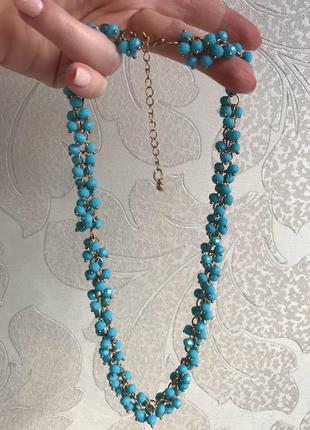 Набор украшений (ожерелье и сережки) бирюзового цвета2 фото