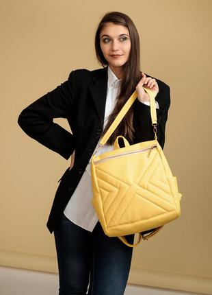 Жіночий рюкзак-сумка trinity строчений жовтий7 фото