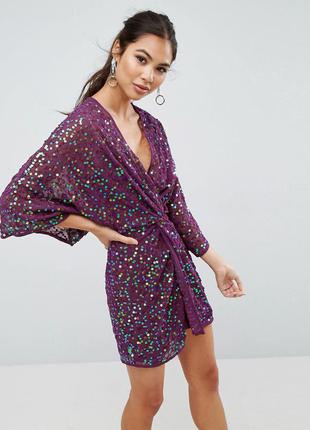 Платье расшитое паетками! кимоно asos,1 фото