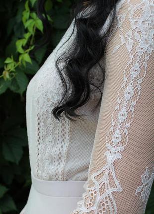 Свадебное/ вечернее платье в стиле бохо / boho с длинными рукавами а лайн силуэт со шлейфом5 фото