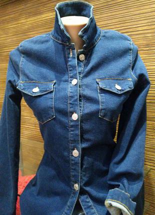 Трендове джинсові темний denim плаття сорочка з довгим рукавом3 фото