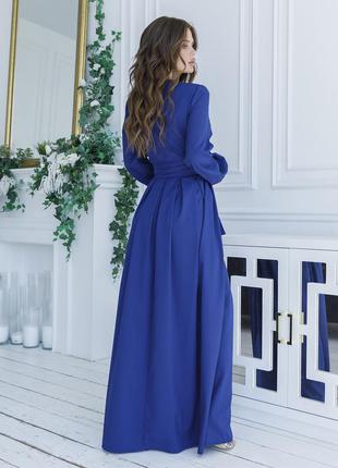 Синя довга сукня крою на запах3 фото