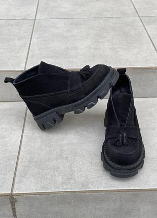 Ботинки лоферы женские деми зима натуральная замша