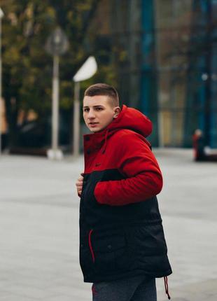 Парка куртка зима  мужская красно-черная8 фото