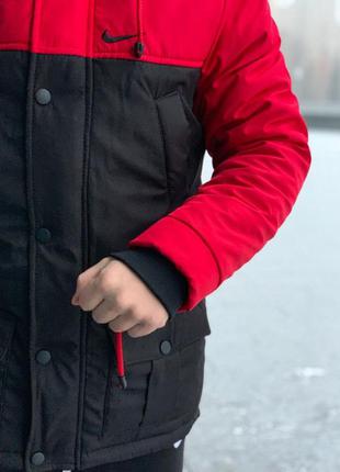 Парка куртка зима  мужская красно-черная7 фото