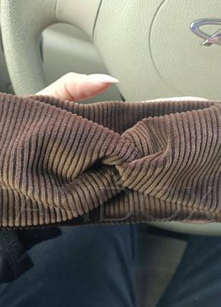 Повязка-чалма на голову из вельветовой ткани коричневая, 23658