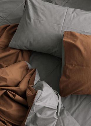 Постільна білизна / комплект постельного белья однотонный, комбинированный, коричневый + серый2 фото