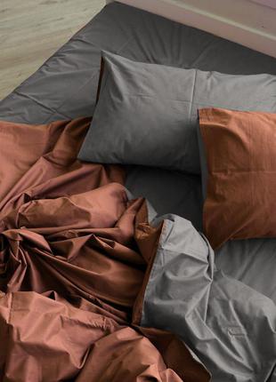 Постільна білизна / комплект постельного белья однотонный, комбинированный, коричневый + серый4 фото