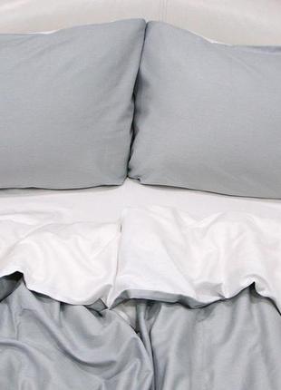 Постільна білизна / комплект постельного белья однотонный, комбинированный, серый + белый