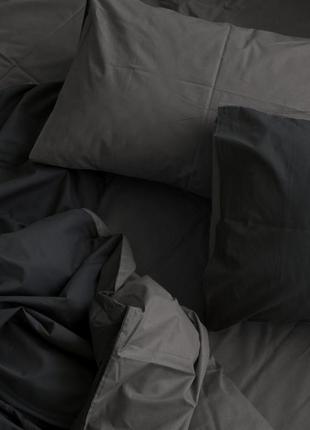Постільна білизна / комплект постельного белья однотонный, комбинированный,  черный + серый4 фото