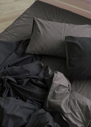 Постільна білизна / комплект постельного белья однотонный, комбинированный,  черный + серый3 фото