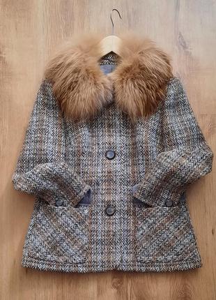Пальто полупальто шерстяное с воротником из натурального меха reine wolle размер xs-s3 фото
