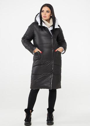 Двухсторонняя куртка пуховик женская теплая длинная зимняя на синтепухе зима2 фото
