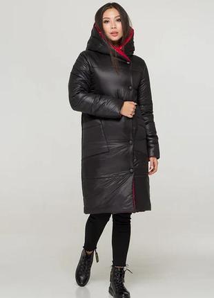 Двухсторонняя куртка пуховик женская теплая длинная зимняя на синтепухе зима4 фото