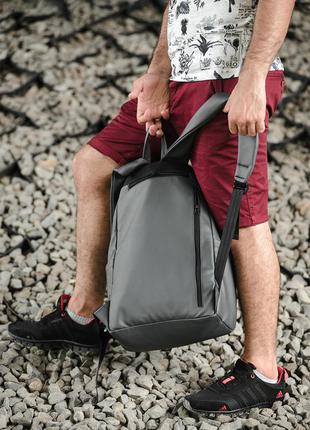 Мужской большой и стильный серый рюкзак для активного образа жизни/спортзала8 фото