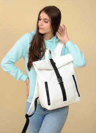 Большой белый рюкзак ролл топ для девушки вместительный и практичный3 фото