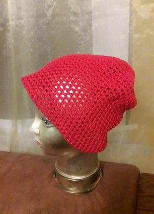 Шапка сетка натуральная нитка ручная работа