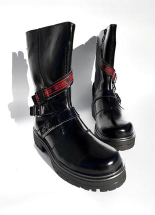 Sale зимние кожаные черные сапоги для девочки в наличии 34 -38р