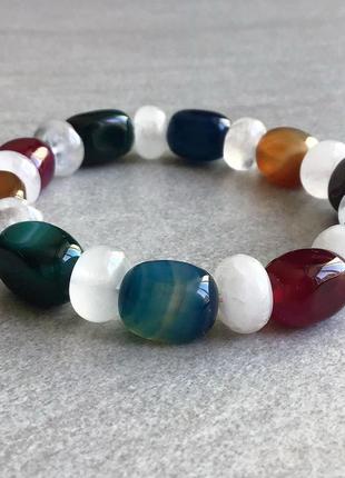 Браслет из агата и горного хрусталя,ручная работа