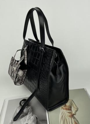 Женская кожаная сумка крокодил на через плечо чёрная жіноча шкіряна чорна6 фото