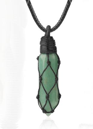 💎✨ хіт! плетений кулон-сіточка в стилі макраме з натуральним каменем зелений авантюрин